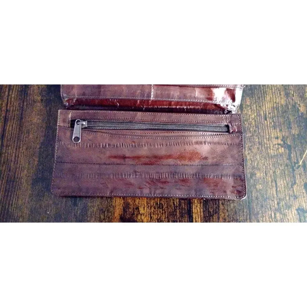 Vintage Genuine Eel Skin Men's Wallet, Deep Burgundy Mahogany